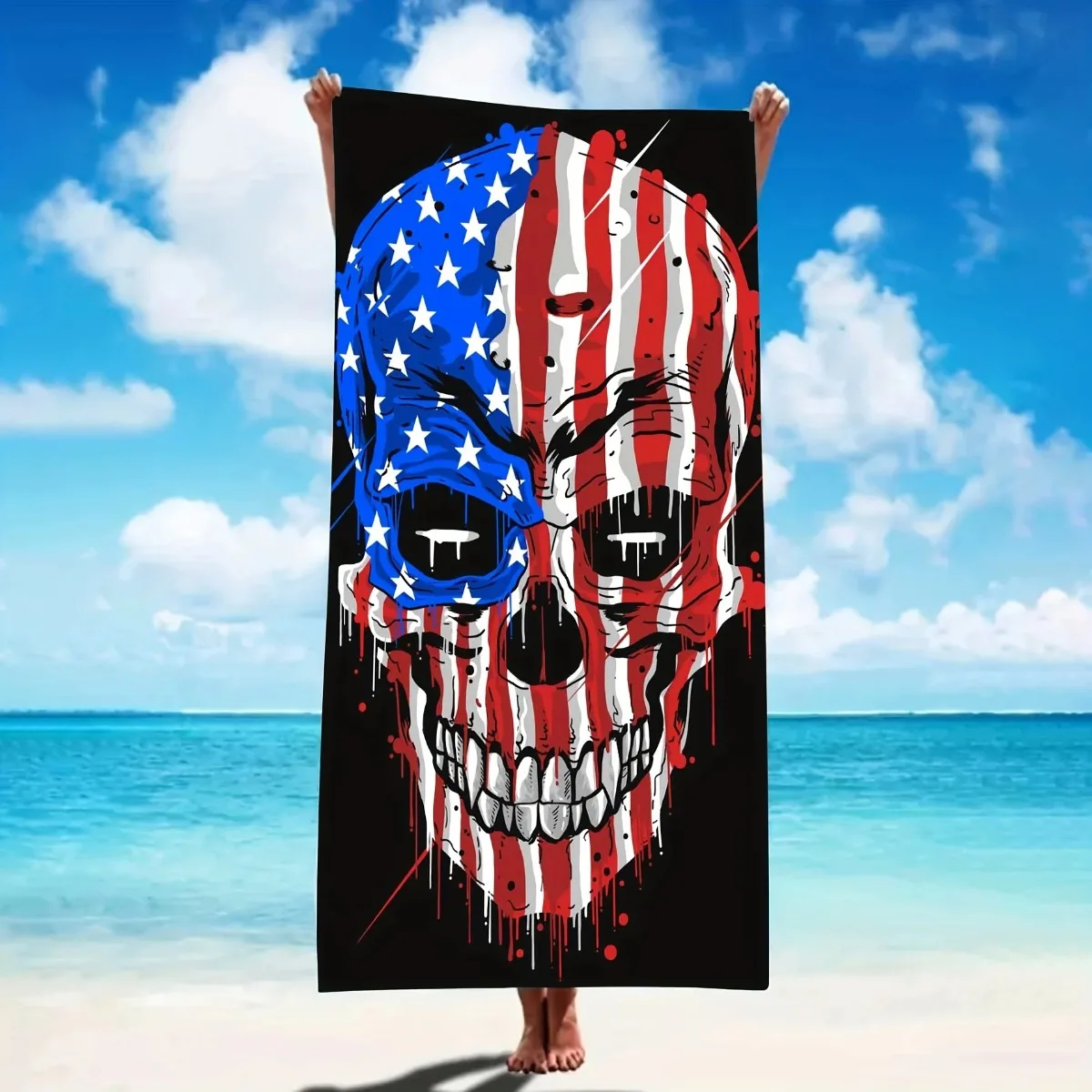 Fierce Skull Pattern Oversized Beach Towel for Women, Breathable Quick Drying Bath Towel, Suit for Outdoor Swimming Gym Camping