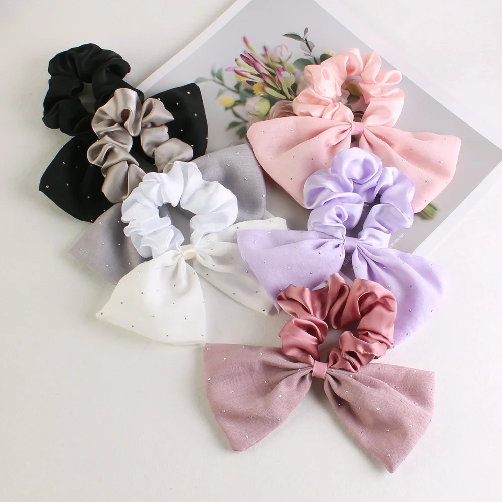 جديد الفرنسية رباط شعر طبقة مزدوجة الساتان الساخن الماس القوس غاسل رئيس زهرة المرأة القرص إكسسوارات الشعر بالجملة