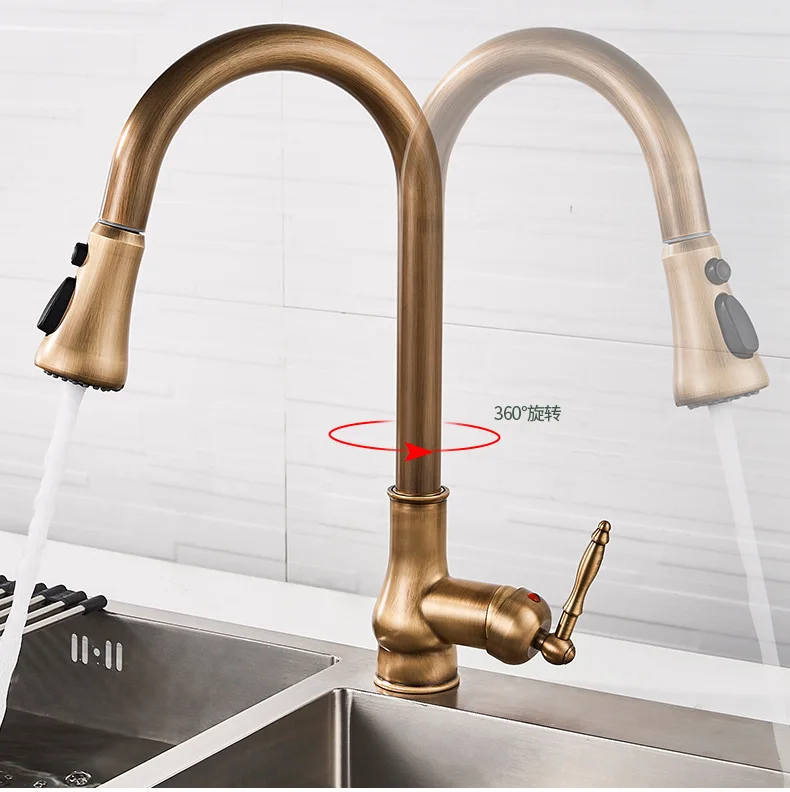 Vintage Touch Kitchen Faucet Hot Cold Water Tap Solid Brass Touch Bathroom Mixer Faucet 3 Ways Smart Sensor Pull Out Kitchen Tap