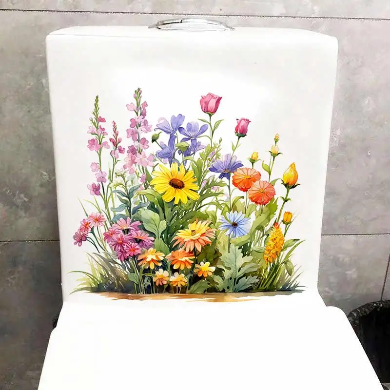 Watercolor Wildflower Wall Sticker Toilet Lid Stickers