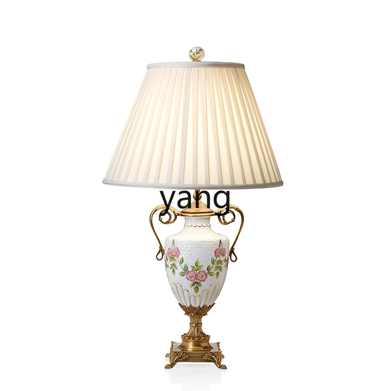 Yjq Ceramic with Copper Table Lamp Living Room Bedroom Bedside Lamp Home Decorations High-End Luxury Elegant Ornaments