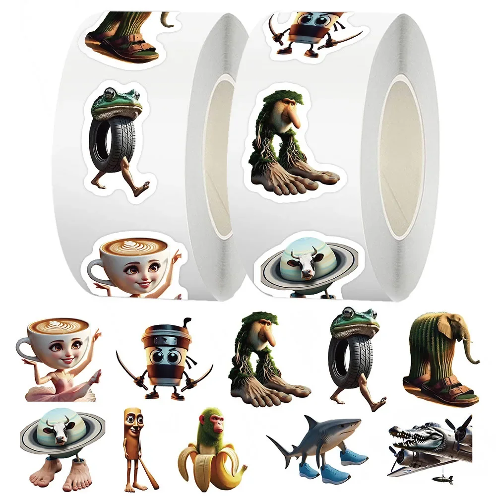 500pcs/Roll Tung Tung Sahur Italian Brainrot AI Abstrac Sealing Sticker DIY PVC Laptop Decals Decoration Stiker Reward Gift Toys