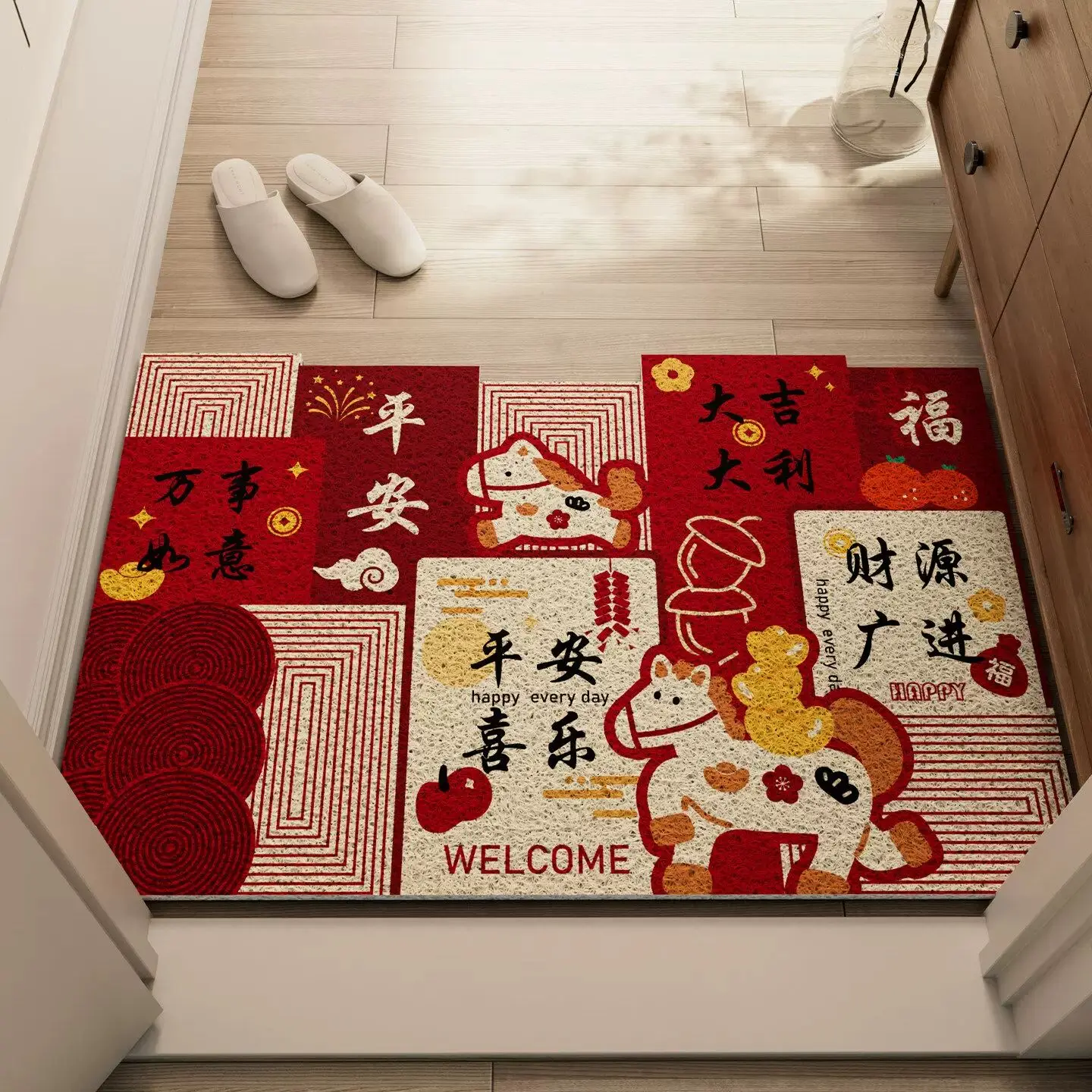 

Новогодний придверный коврик с возможностью индивидуального заказа, красный праздничный ковер для дома, праздничный входной коврик