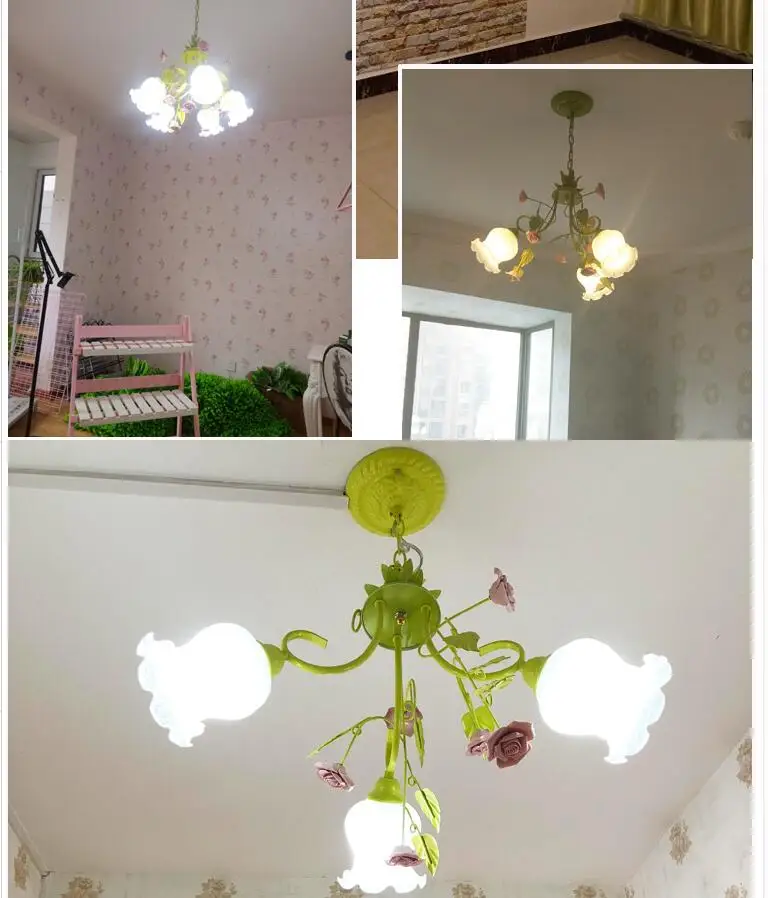 Imagem -03 - Modern European Chandelier Lamp Pingente de Cor Verde Pink Rose Flower Light Fixture E14 Decoração Design