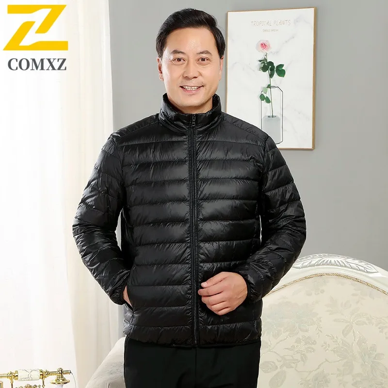 

COMXZ Middle Aged Men Lightweight Down Jacket Elder Dad Clothing 90% White Duck Down Coat Winter Wear outdoor sports windbreaker