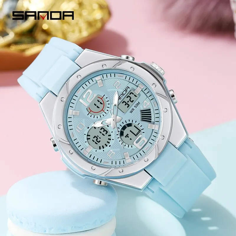 SANDA De Luxe Dames LED Numérique Sport Montre De Mode Casual Or Montre-Bracelet Femmes Fille Militaire Étanche Quartz Montres