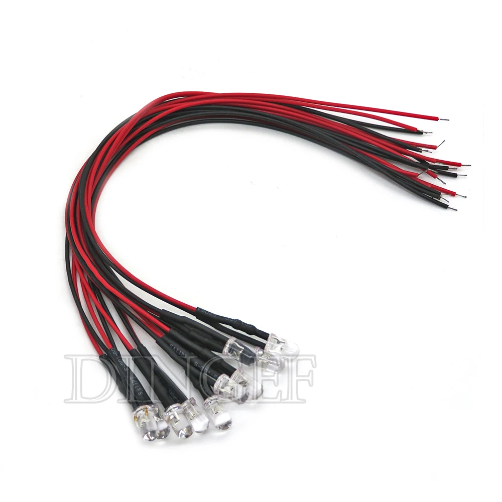 10PCS Pre Wired 5mm LED Light Lamp Bulb Prewired Emitting Diodes For DIY Home Decoration DC3V-6V 12V 24V Transparent