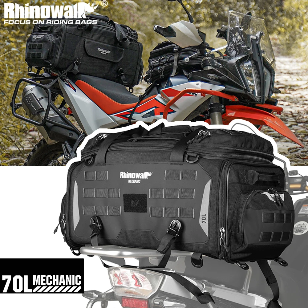 Rhinowalk Motorcycle Touring Seat Bag 50L-70L Adjustable Expansion Motor Saddle Pannier Bag Travel Luggage Riding Shoulder Pack