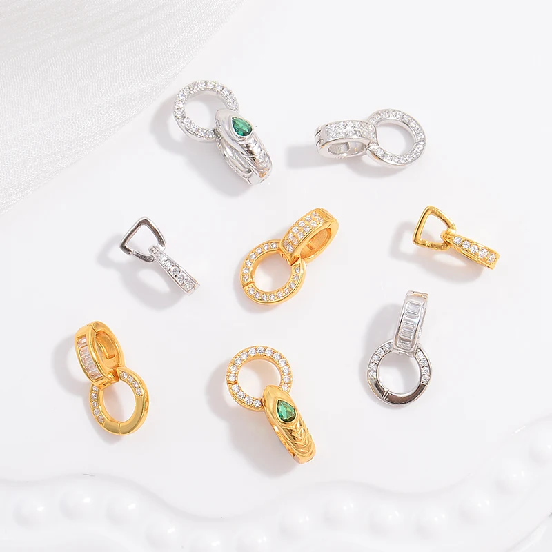 S925 Sterling Silver Zircon Clasps&Hooks Connector Hooks For DIY Necklace Jewelry Making Accessories wholesalee SK69