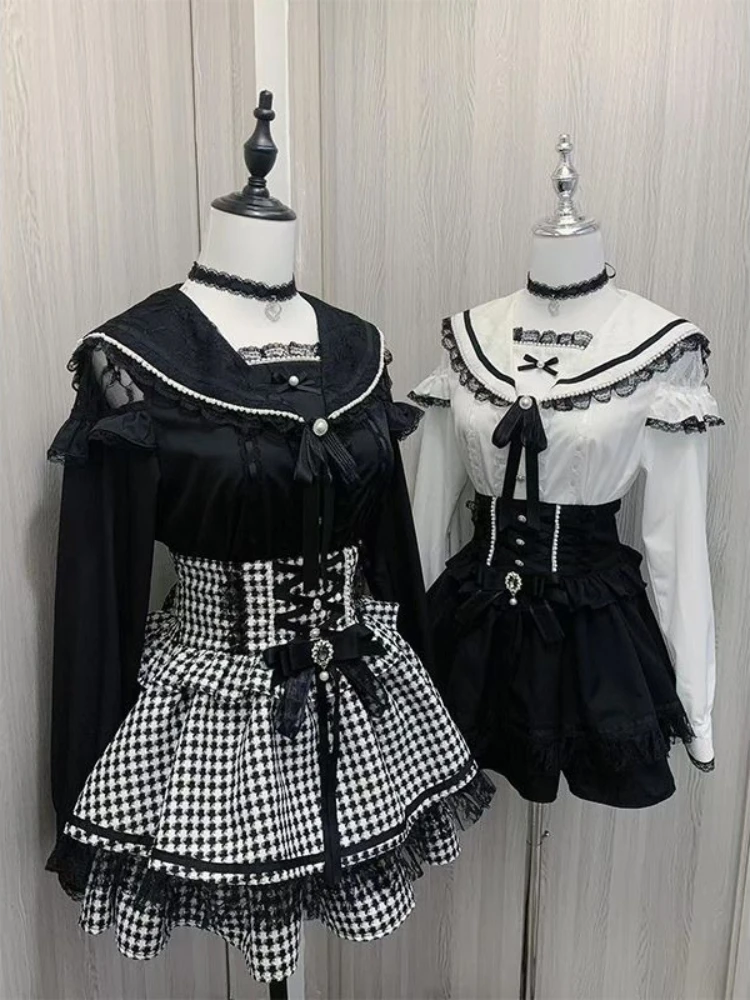 Kawaii Mini Cake Skirts Women Bandage Lolita High Waist Y2k Evening Party Aesthetic Sweet Fairy Lace Gothic JK Japanese 2025 New