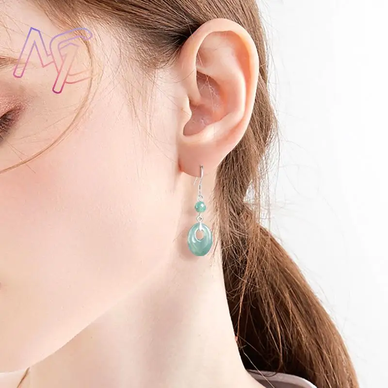 البورمية الجاديت حلقة أقراط منحوتة الأحجار الكريمة الحقيقية اليشم هدايا للنساء سحر 925 الفضة تميمة المجوهرات الطبيعية الطاقة الفاخرة