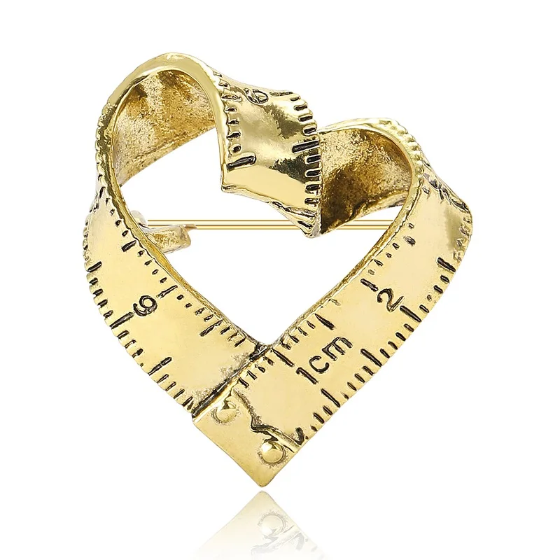 Wuli&baby Vintage Ruler Heart Brooches For Women Unisex 2-color Love Party Casual Brooch Pins Gifts