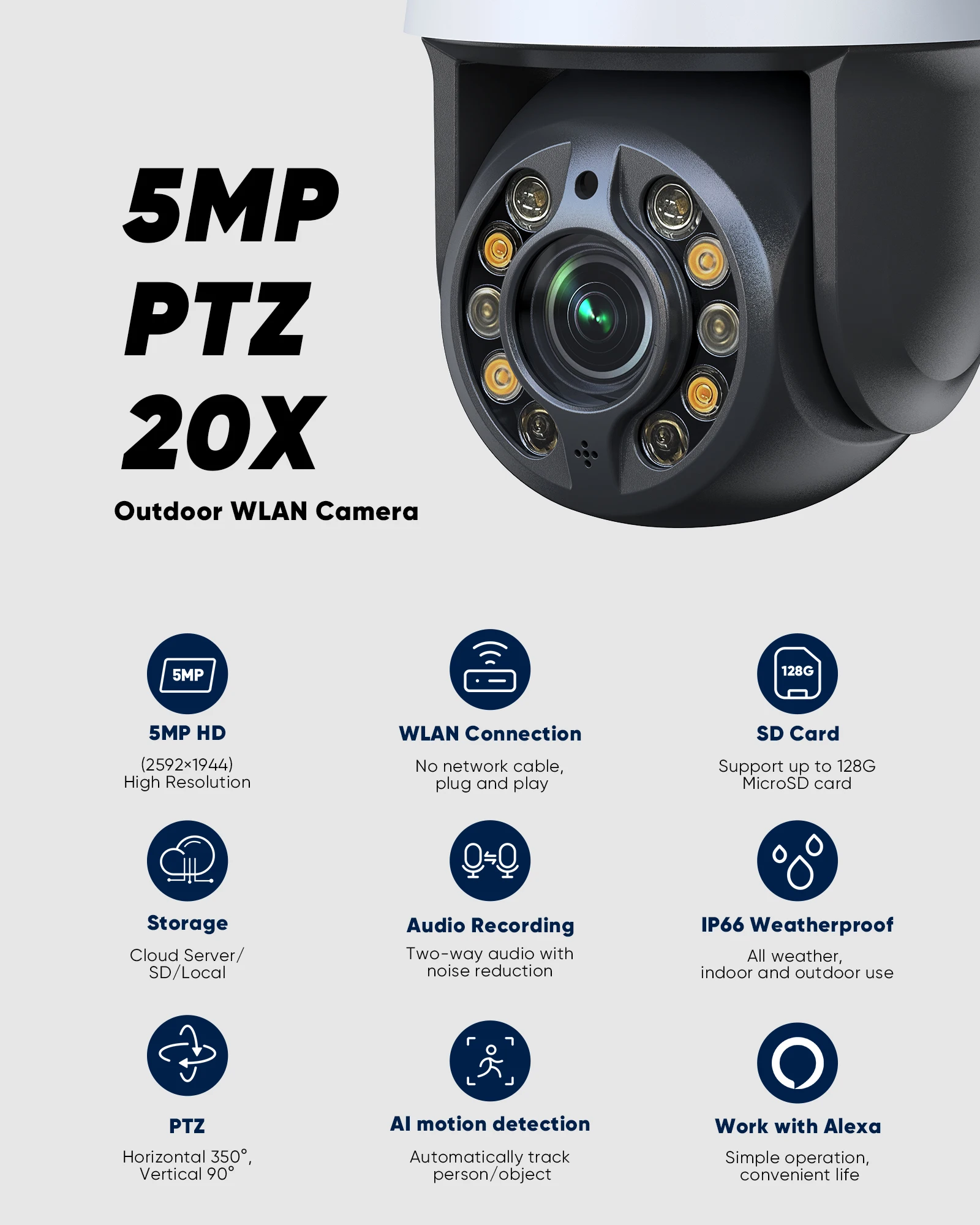 SANNCE 5MP PTZ واي فاي كاميرا مراقبة IP 20XOptical Zoom فيديو CCTV حماية الأمن في الهواء الطلق تتبع تلقائي اتجاهين الصوت