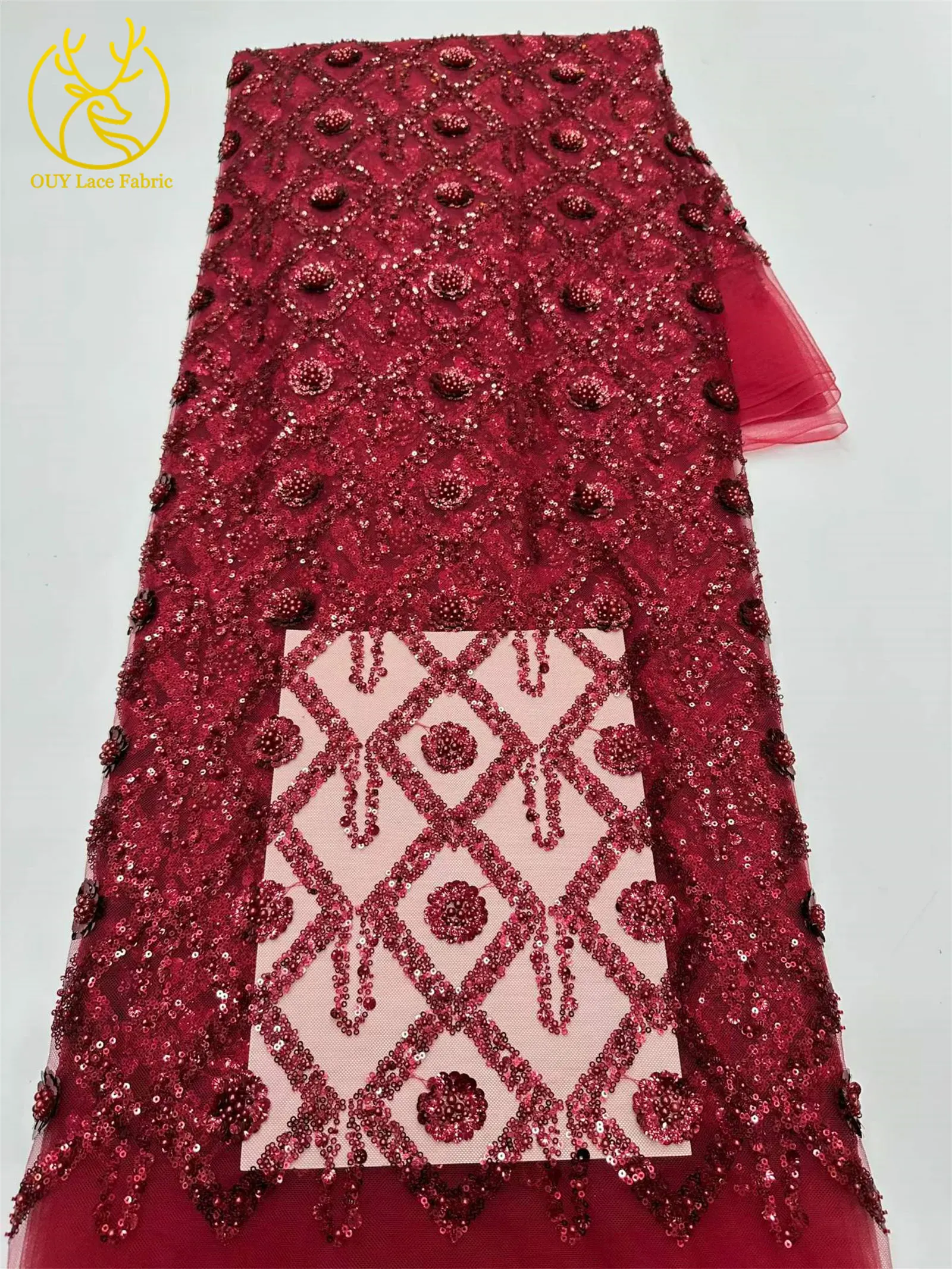 Wunderschöner afrikanischer nigerianischer Pailletten-Spitzenstoff in Diamantform, 2026, hochwertiger französischer Tüll zum Nähen von Abendkleidern – Detail 27