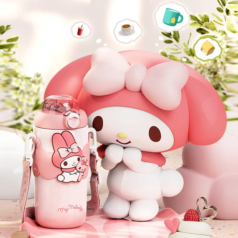 500Ml Kawaii Hello Kitty MINISO Melody Kuromi Cinnamoroll tazza per cannuccia isolata tazza per acqua per bambini in acciaio inossidabile 316