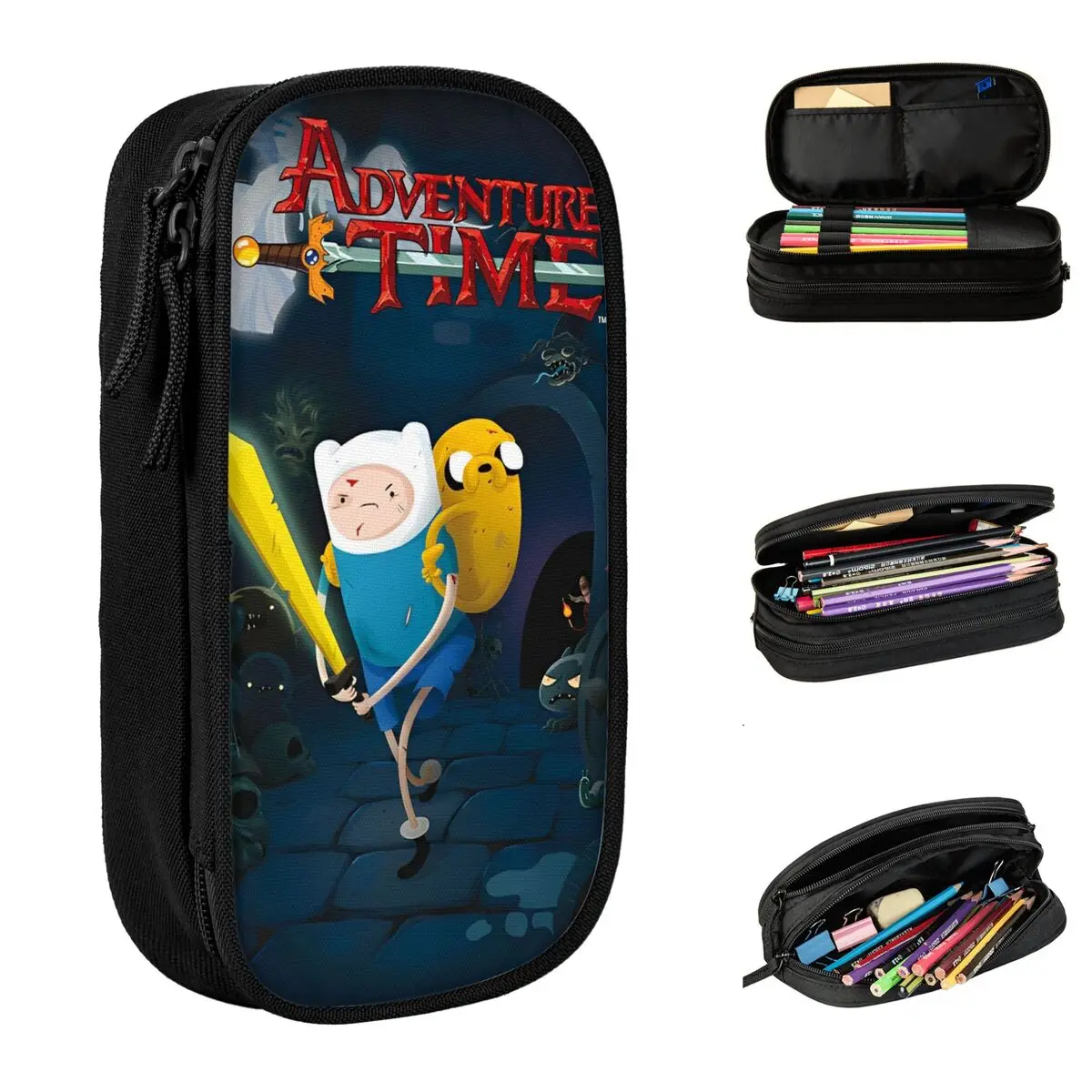 Finn & Jake Adventures Times Pencil Case Fun Pen Box Bags Large Storage School Supplies Zipper Pencilcases