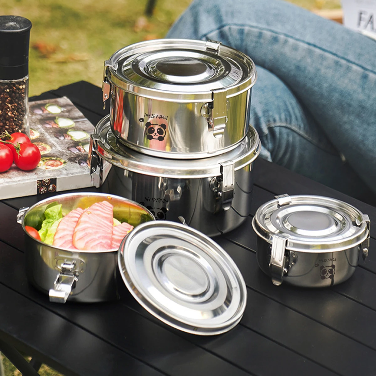 WORTHBUY Picnic Lunch Box 304 Stainless Steel Portable Bento Box Outdoor Sealed Leak-proof Fruit Vegetable Fresh-keeping Box