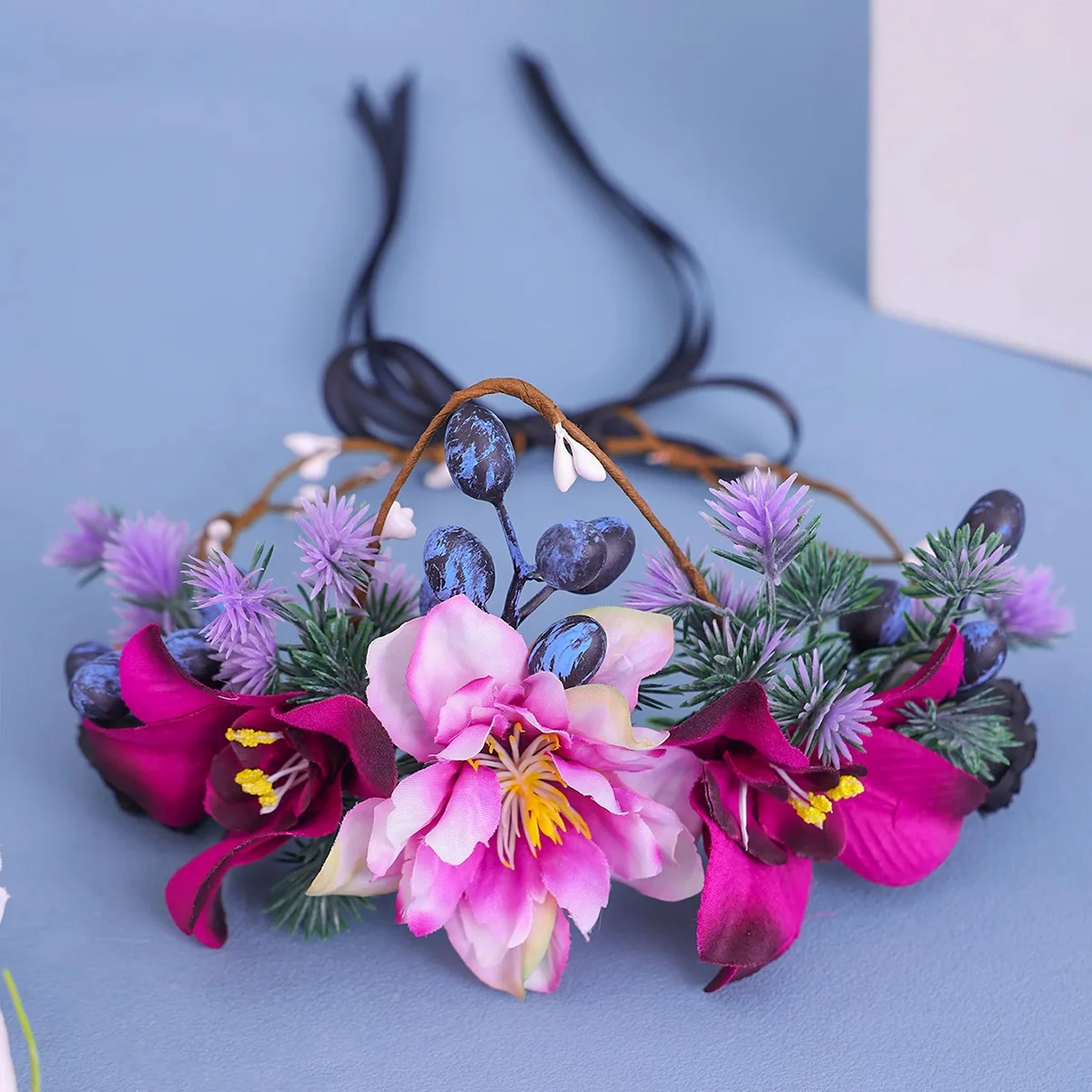 Purple flower wreath hair hoop fairy aura headwear retro forest style flower wreath headwear accessories image 2