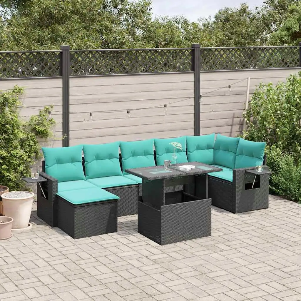

Elegant 8 Piece Black Poly Rattan Patio Sofa Set with Comfortable Cushions for Outdoor Relaxation and Entertaining