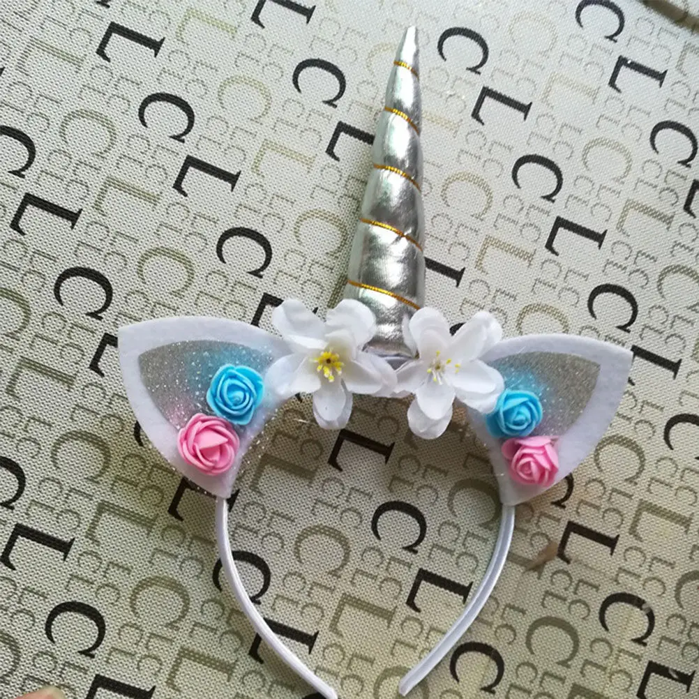 

5Pcs Unicorn Hairband Glitter Ears Headband Party Birthday Costume Photo Props Yellow Blue Colorful Pink Rosy