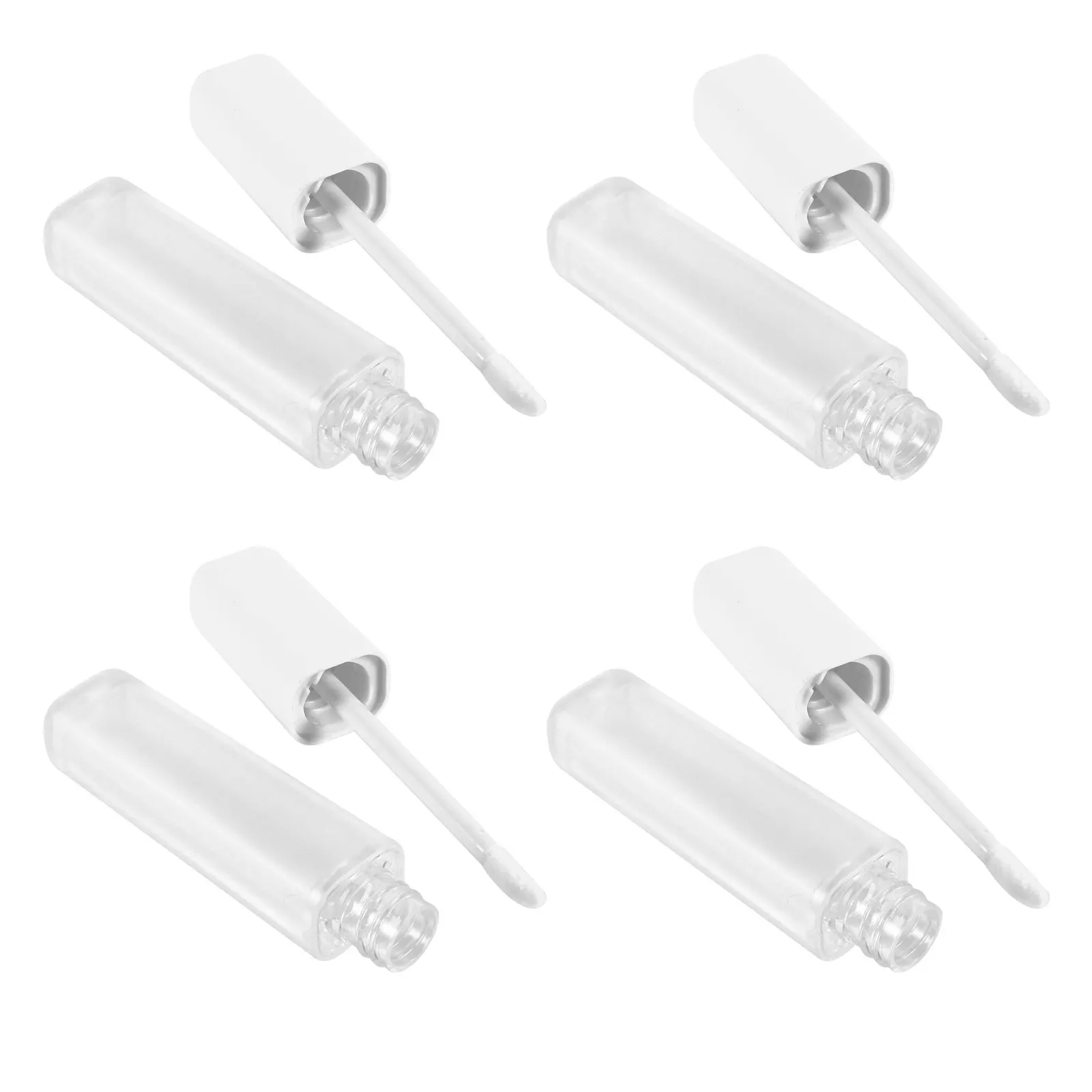 

4Pcs 6Ml Empty Lip Gloss Bottles Square Frosted Plastic Tubes for Makeup Subpackaging Travel Size Container with