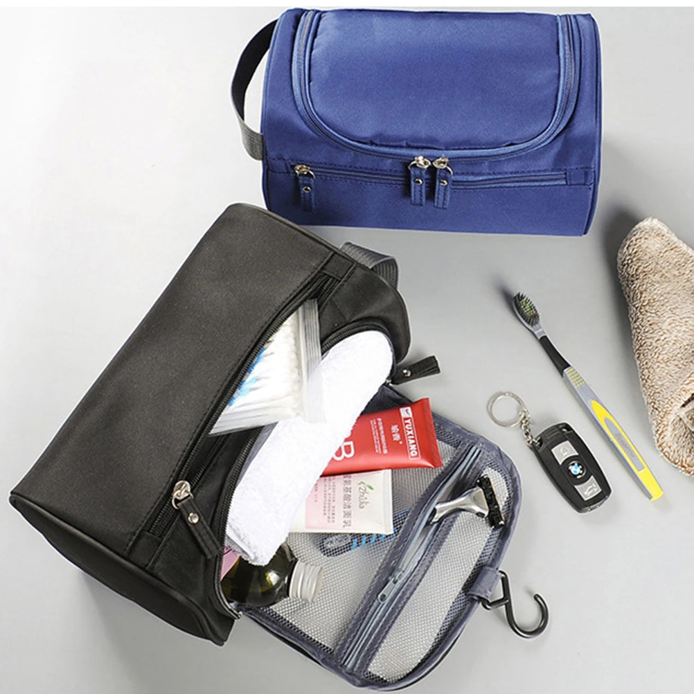 Bolsa impermeable, almacenamiento de artículos de tocador, lavado de viaje multifunción, organizador de maquillaje colgante portátil de gran capacidad negro