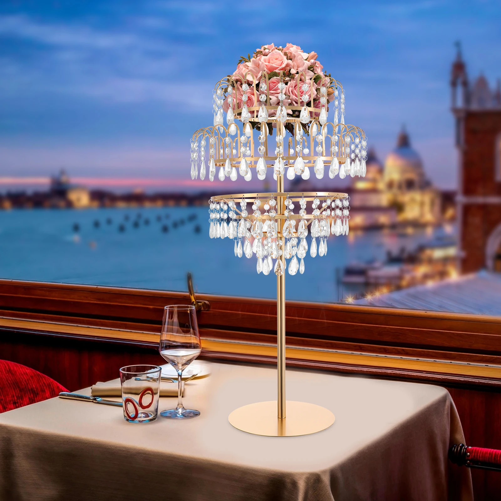 

Durable Rust&Scratch-Resistant Flower Stand Fountain-Shape 15.75In Largest Ring Ideal For Home/Cafes/Hotel Decor