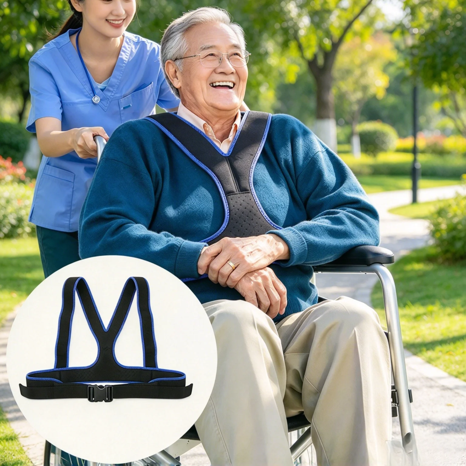 Adjustable Wheelchair Safety Harness Vest Breathable Shoulder Straps Fall Protection Seat Belt for Elderly and Disabled Patients