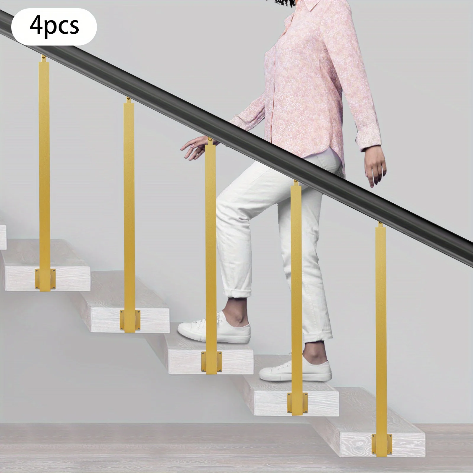 4 Pieces of 90cm Stair Railing Side Installation - Golden Color, , , Suitable for Staircases, Villas, Entrances