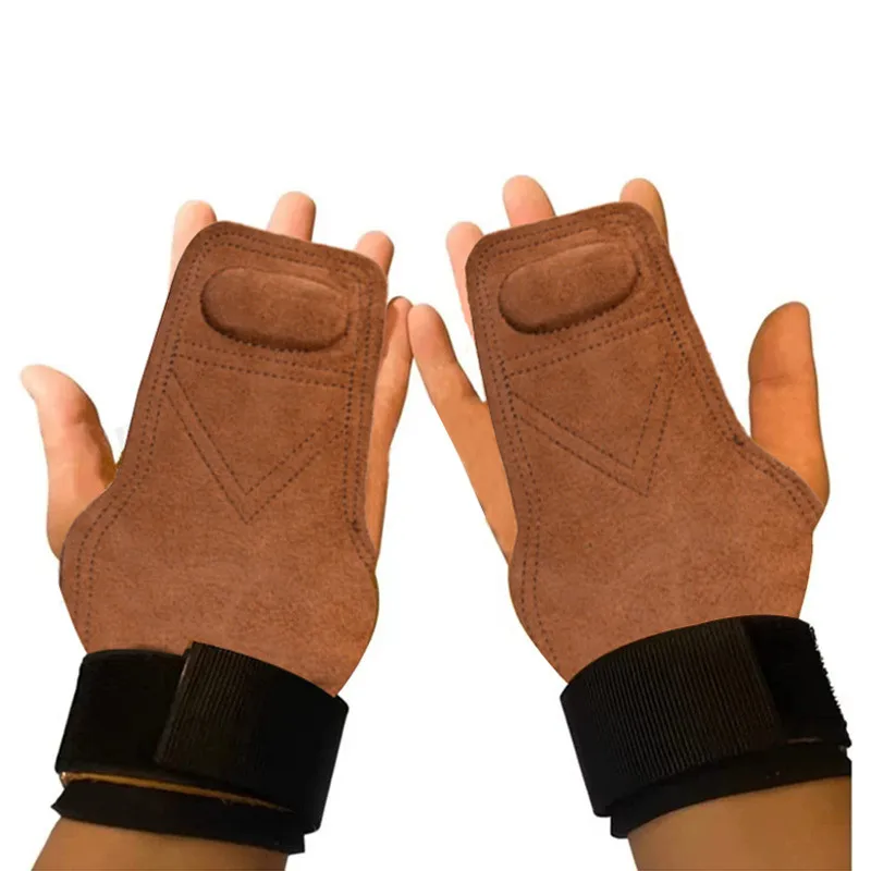 1Pair Cowhide Gym Grip Gloves Weightlifting Fitness Pull Up Crossfit Workout Equipment Anti-Slip Wear-Resistance Palm Protection