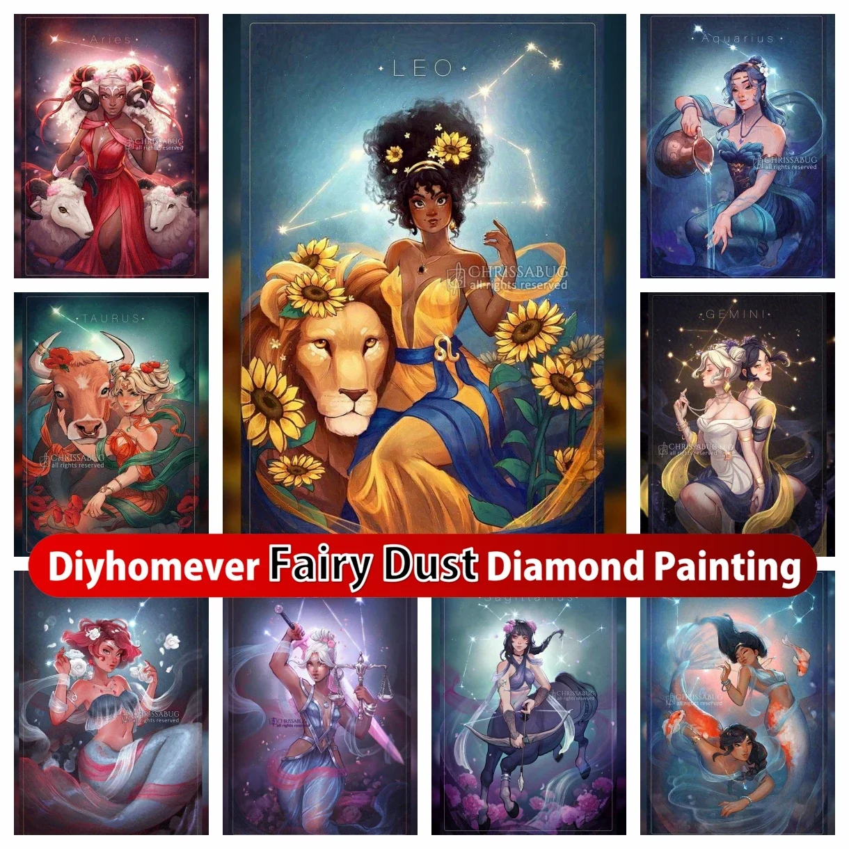 

Goddess Zodiac Sign Fairy Dust Diamond Painting Mosaic Fantasy Embroidery Cross Stitch Picture Handicrafts Home Decor Gifts