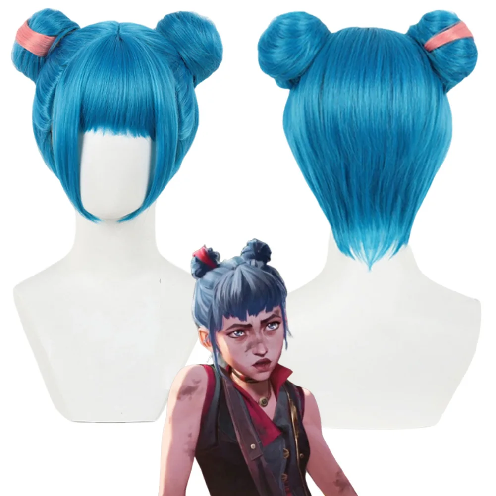 Anime Junge Arcane Jinx Pulver Cosplay Blauen Brötchen Kopf Perücke Spiel LOL Halloween Weihnachten Mädchen Frau Party Karneval Rolle Spielen Prop