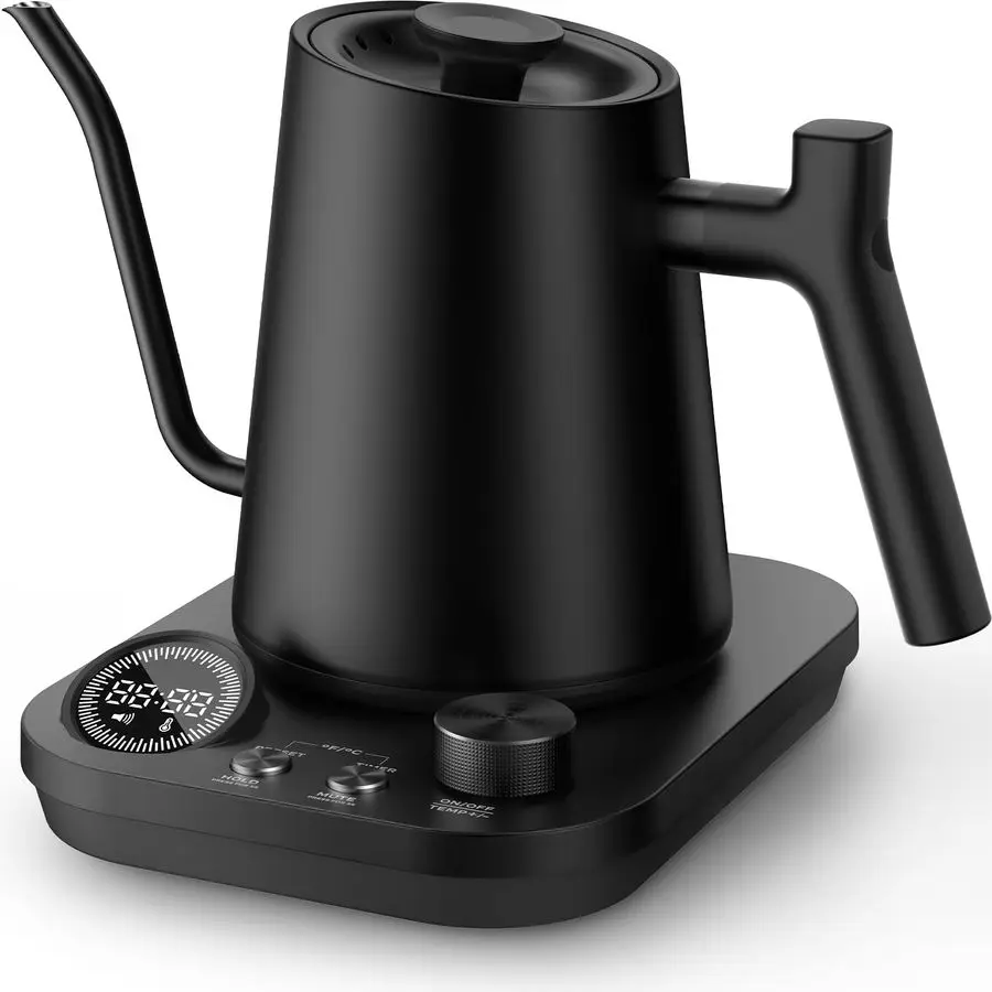 

Electric Gooseneck Kettle 1F Precise Temp Control, 0.9L 304 Stainless Steel 4Hour 212F Keep Warm, 7 Presets amp LED Brew Timer f