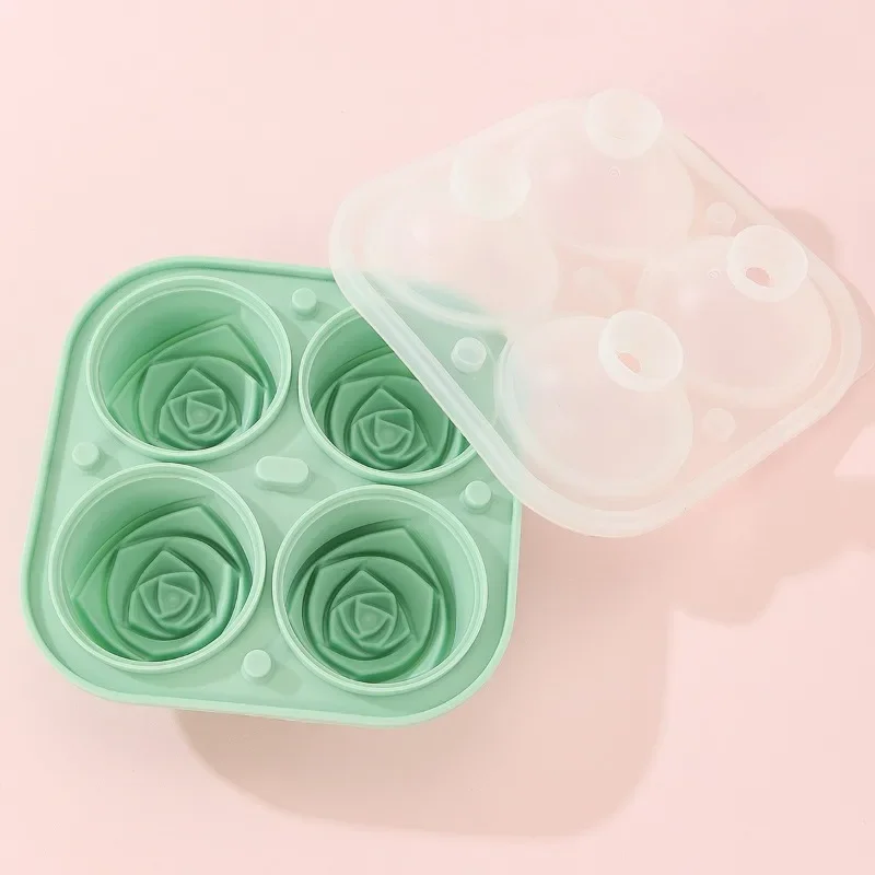 

3D Rose Ice Molds 2.5 Inch, Large Ice Cube Trays, Make 4 Giant Cute Flower Shape Ice, Silicone Rubber Fun Big Ice Ball Maker