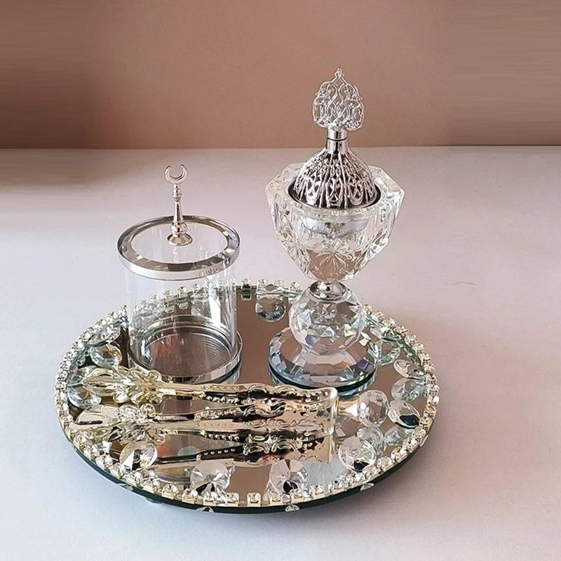 

YXY Sliver Arabia Incense Burner 4 In 1 Crystal Disk Home Decor Ornaments High-end Muslim Gifts Tearoom Cone Incense Holder