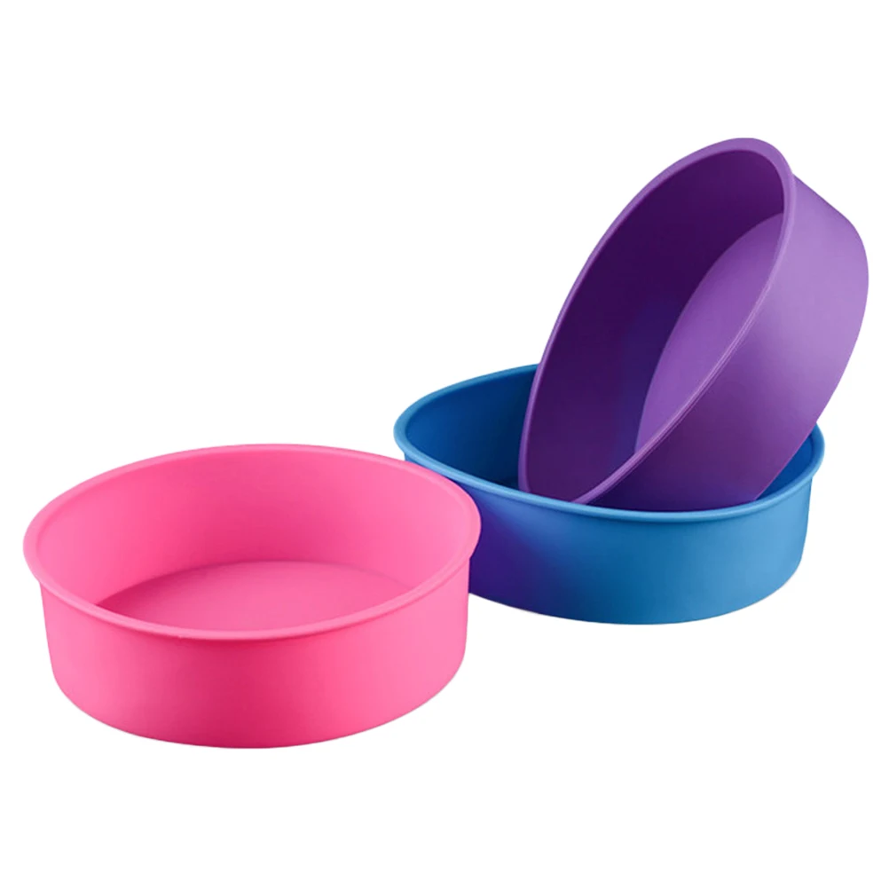 

3Pcs Flexible Silicone Baking Mold 17Cm Round Shape Reusable Cake Pan for Muffins Cupcakes Oven Safe Dishwasher Safe Bakeware