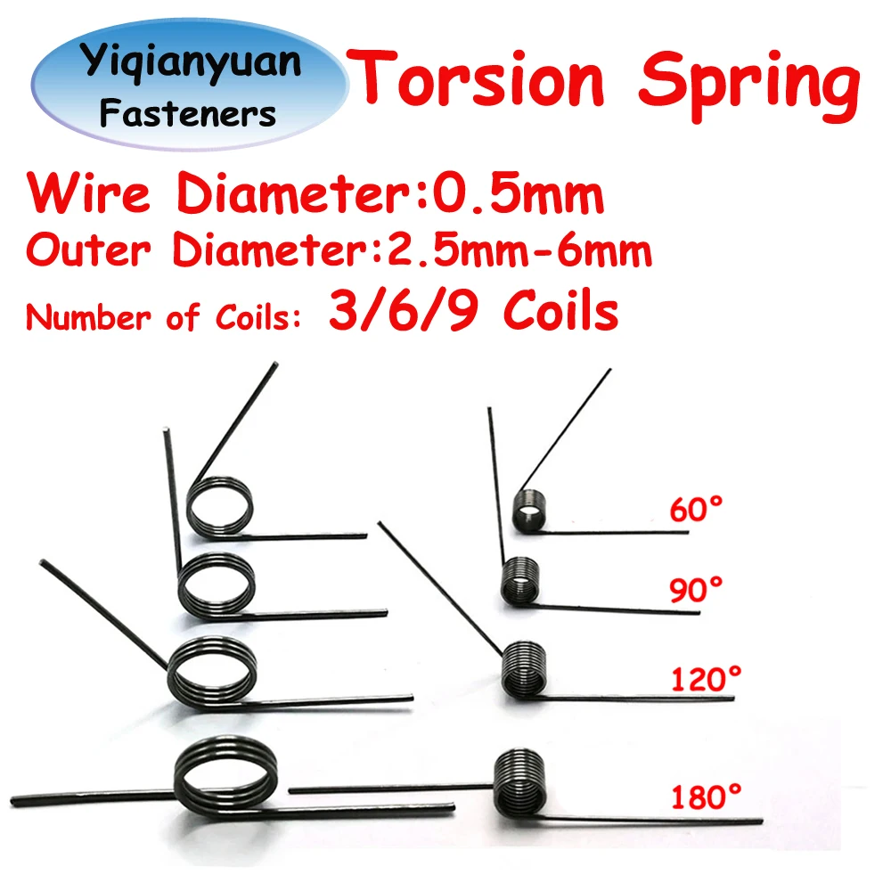 Yiqianyuan 10Pcs 0.5mm Manganese Steel Tiny Torsion Springs 3/6/9 Coils Angles 60°/90°/120°/180° for DIY Crafts And Electronics