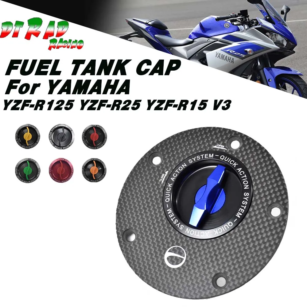 Motorcycle Carbon Fiber Quick Release Gas Fuel Tank Cap For YAMAHA YZF-R125 2008-2012 YZF-R25 2014-2019 YZF-R15 V3 2017-2019