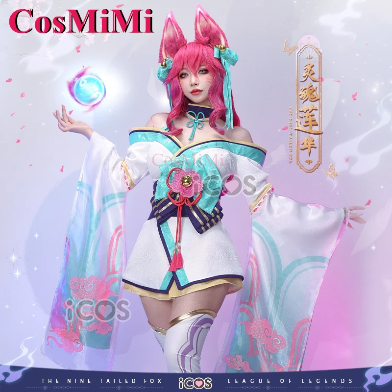 CosMiMi Game LOL Ahri/The Nine-Tailed Fox Cosplay Costume Soul Lianhua Skin Uniform Dress Carnival Party Role Play Clothing S-XL