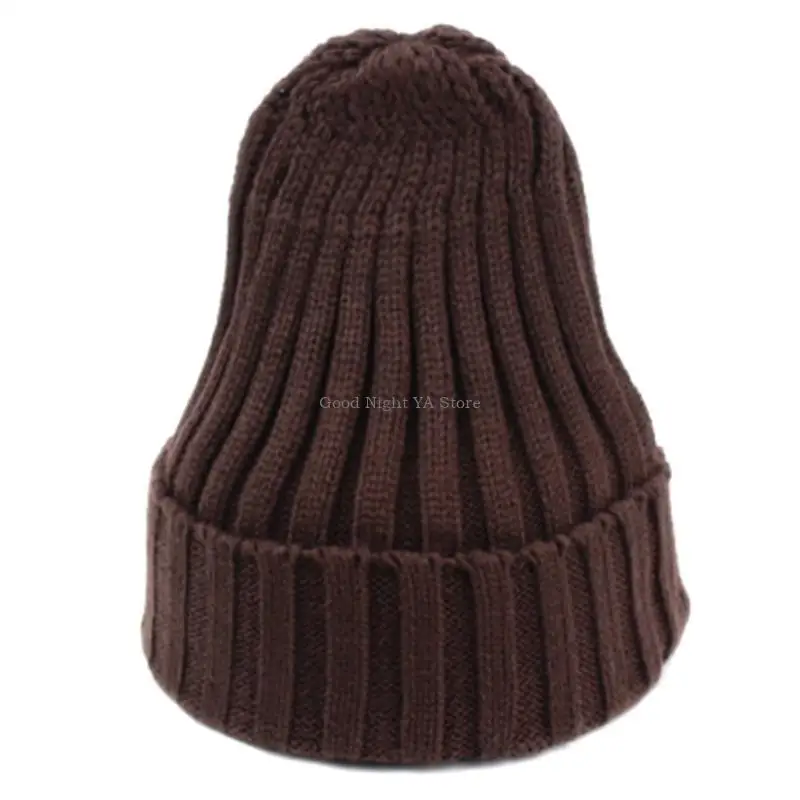 Unisex Winter Ribbed Knit Pointed Beanie Hat Solid Color Cuffed Skull Cap