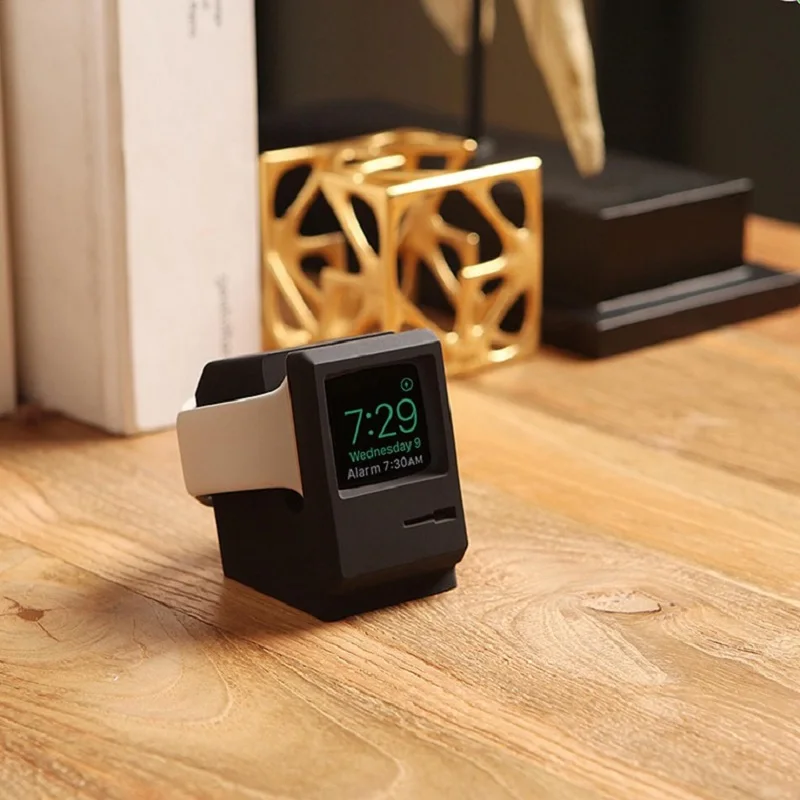 حامل شاحن سيليكون لساعة أبل 7 6 5 4 iWatch 3 2 1 جهاز شحن حامل ريترو نمط الكمبيوتر حارس قوس قاعدة #5