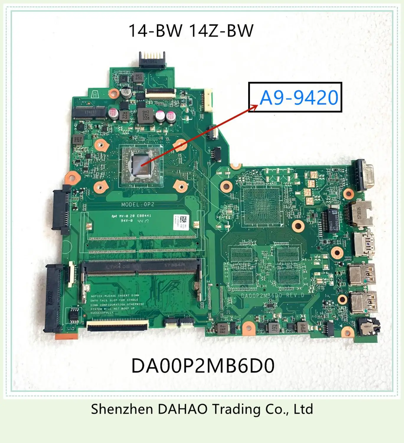 925544-001 925544-501 925544-601 DA00P2MB6D0 Mainboard สำหรับ HP 14-bw 14Z-BW 240 G6เมนบอร์ด A9-9420 DDR4 100% TEST