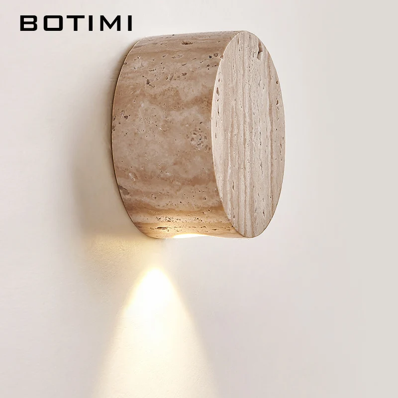 

BOTIMI New Arrival Round Stone LED Wall Lamp Modern Wall Sconce Simple Style Bedside Light Decorative Wall Mounted Lighting