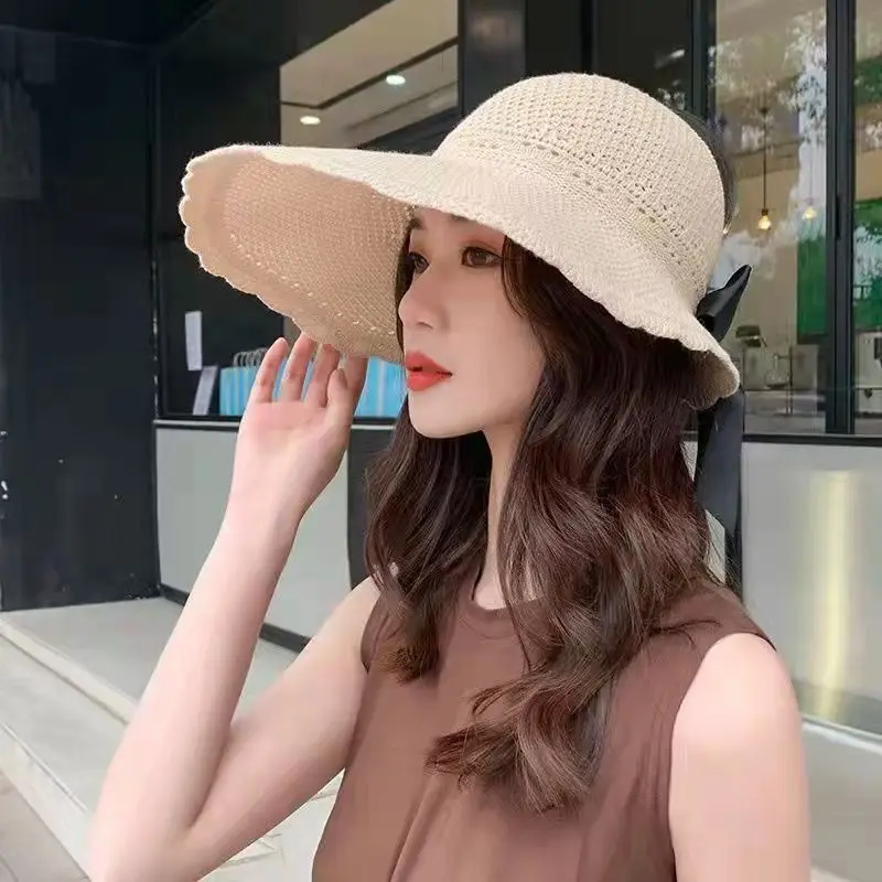 

2023 New Fashion Wide Brim Sun Visor Hats Crochet Picnic Beach UV Protection Scallop Cap for Outdoor Summer Women's Hat Caps