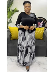 ANLAN A-line Skirts Pleated Set Women Fashion Ruffle Hem Flower Top + Long Folds Skirt Two Pieces Sets 2025 Spring New 2AN7905