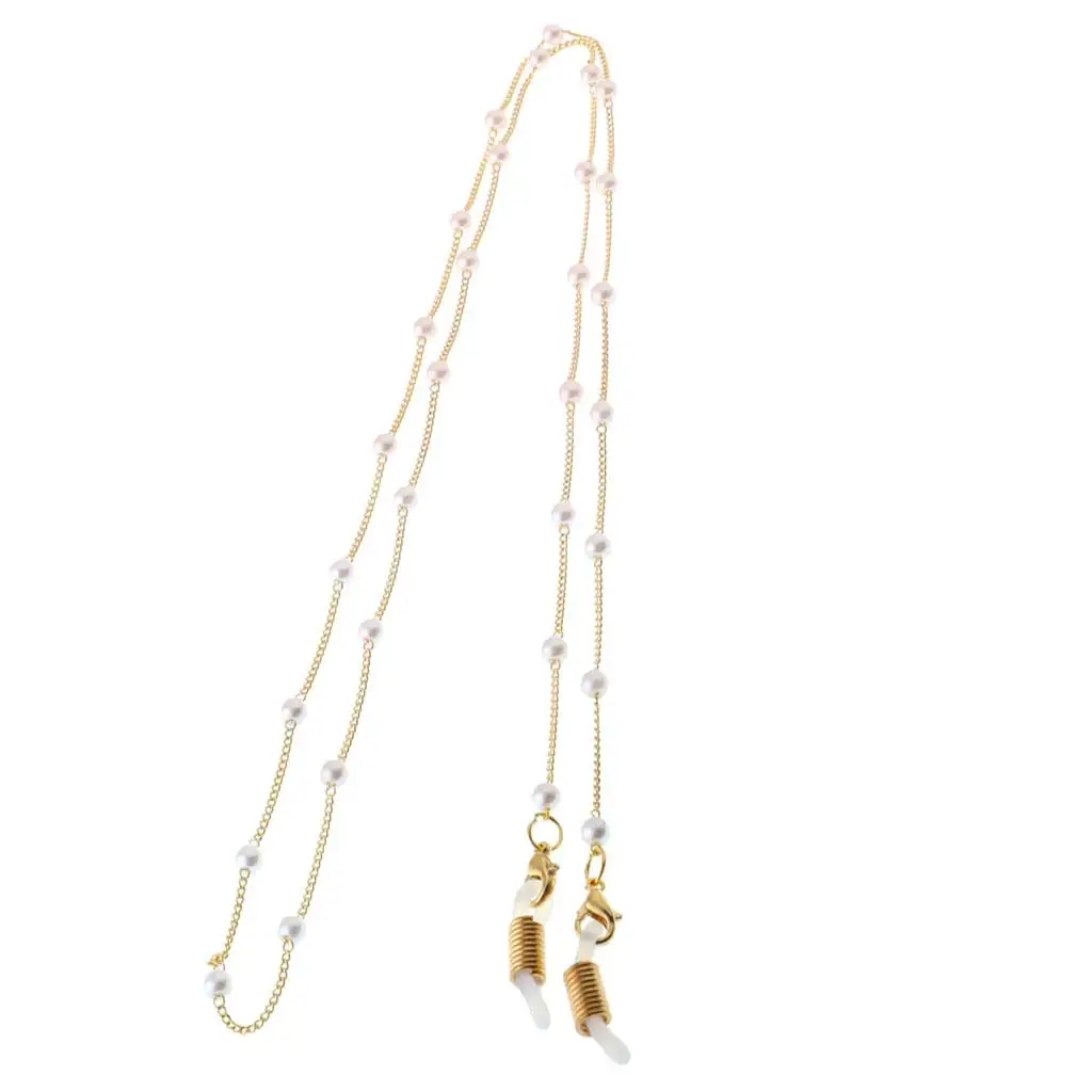 Metal Eyeglasses Chain Elegant Pearl Cord Anti Slip Eyewear Necklace Glasses Holder Strap for Sport and Daily Wear