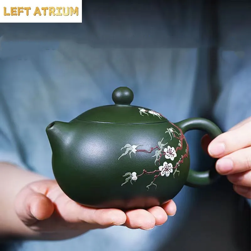 

200 мл чайник ручной работы Исин из фиолетовой глины, необработанная руда, зеленый грязевой шарик, фильтр с отверстием, чайник, ручная роспись, цветок сливы, чайник Xishi