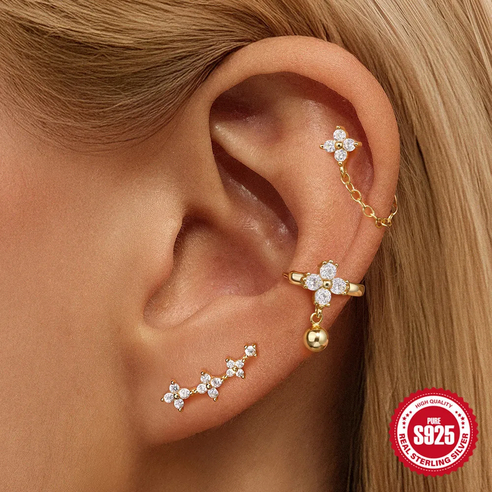 1PC Trendy S925 Sterling Silver Tragus Conch Helix Piercing Jewelry Earrings,Flat Back Cartilage Earrings for Sensitive Ears
