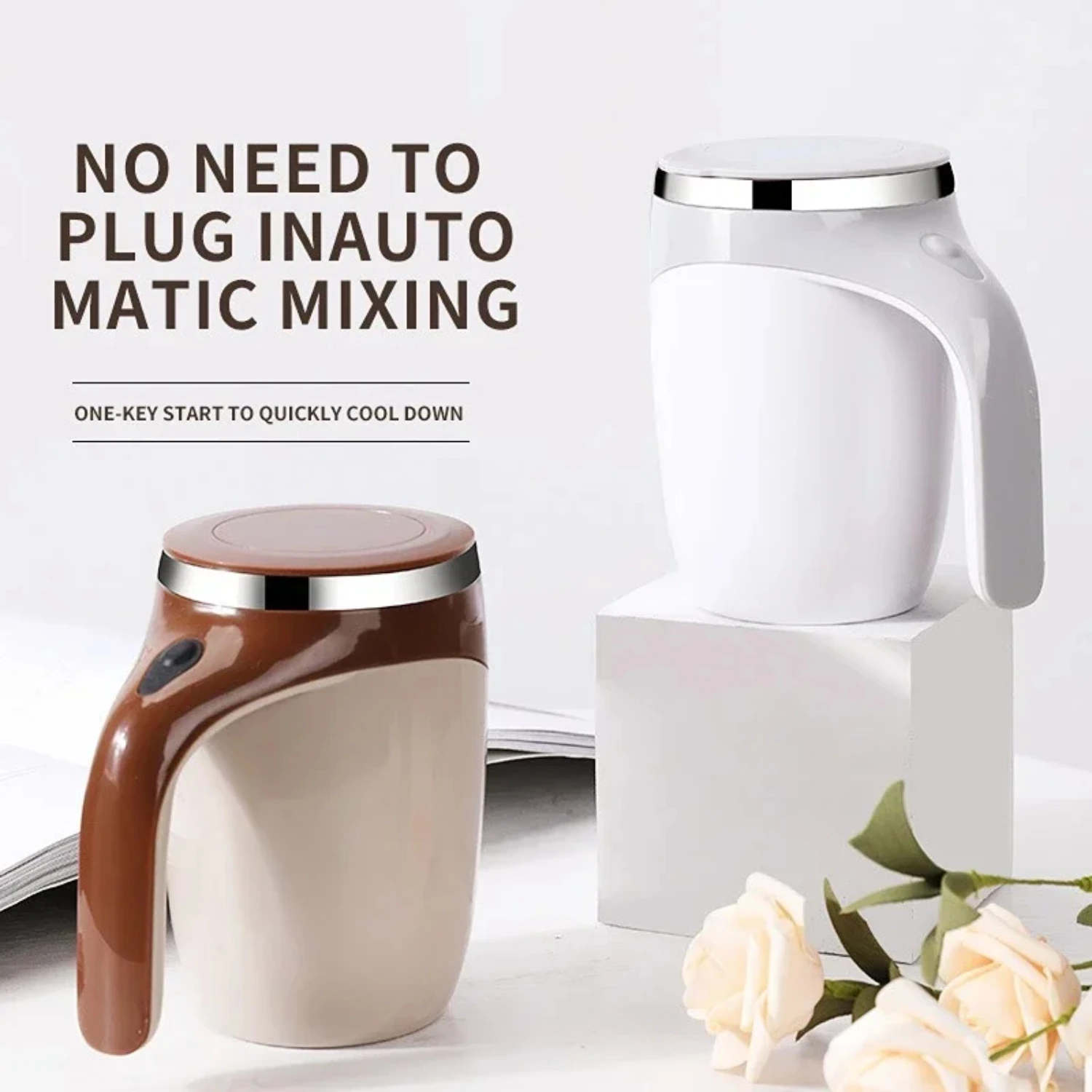 

Lazy, Fully Automatic, Portable Rechargeable Stainless Steel Rotation Coffee Cup Mug Mixing Cup