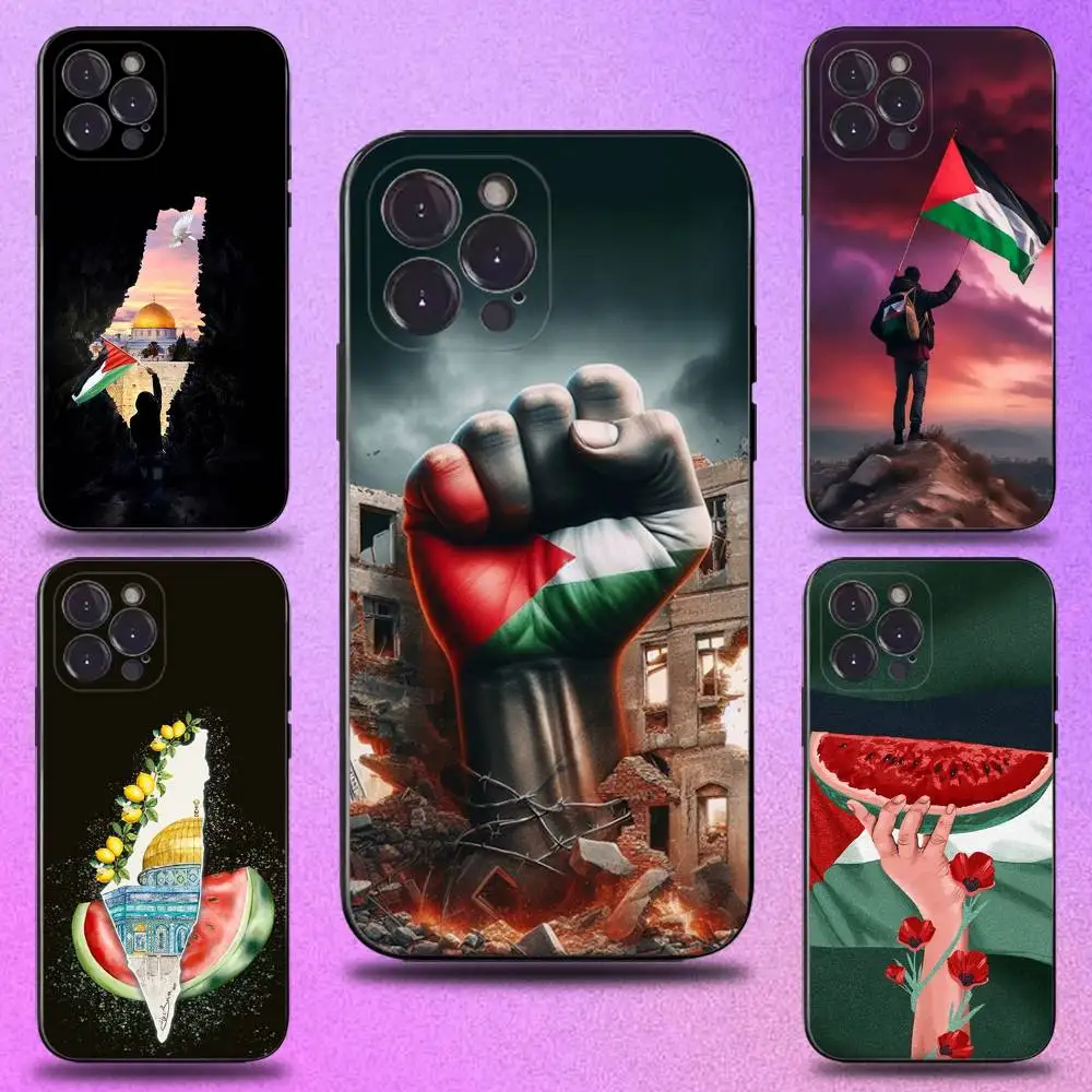 

P-Palestine-es-F-Flag Phone Case For iPhone 16,15,14,13,12,11 Plus,Pro Max,XS,X,XR,SE,Mini,8,7,Soft Silicone Black Cover